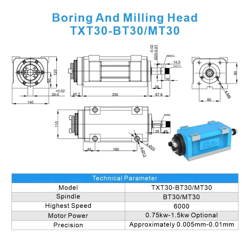 Power Head High Precision Fast Column Drilling Machine CNC Servo Boring Milling Reaming Drilling Tapping Gear & Motor