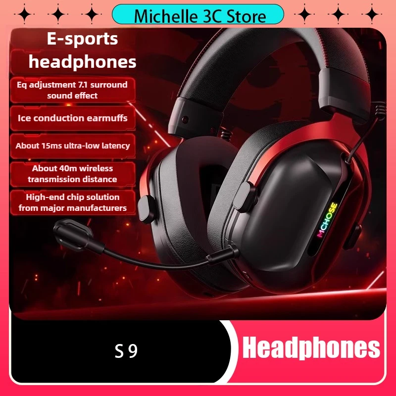 Casque Bluetooth S9 avec microphone sans fil pour ordinateur, écouteur de jeu Esports, 3 modes, Bit de débat vocal