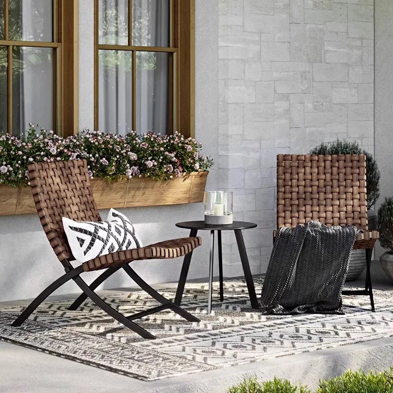 

Outdoor folding chair rattan three-piece outdoor leisure villa courtyard balcony designer waterproof