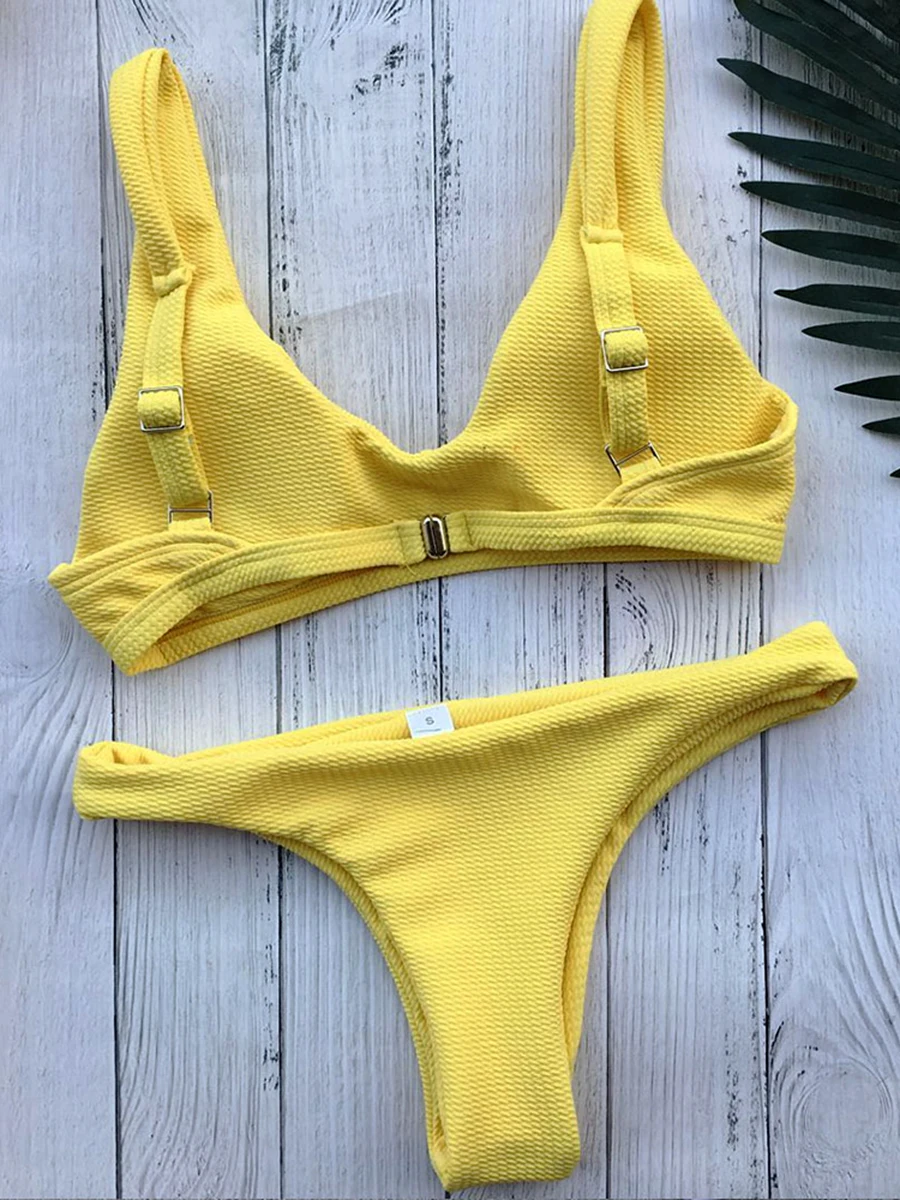 Bikini brasileño acanalado para mujer, traje de baño Sexy de dos piezas con realce, color blanco, 2024