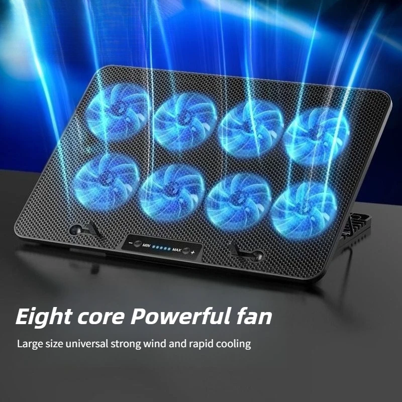 

Eight Fans Powerful Laptop Radiator USB Power Supply Suitable for Game Notebooks Adjustable Height Adjustable Speed Cooling Base