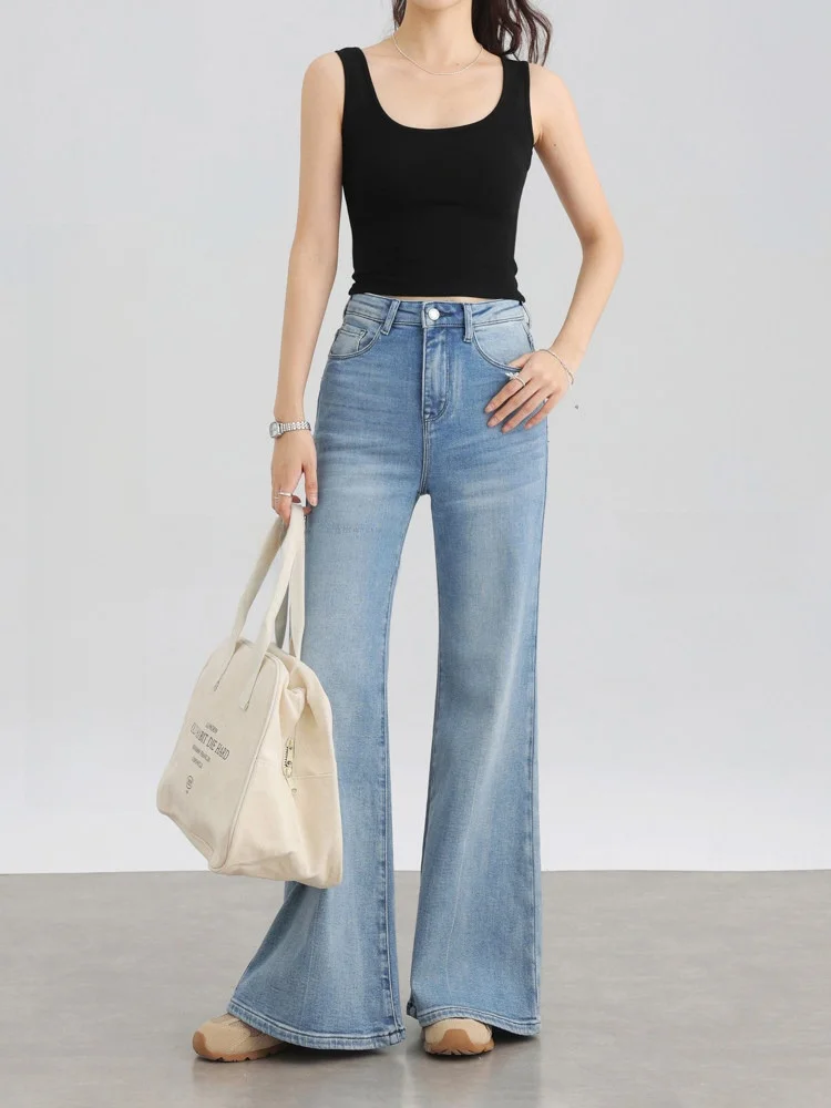 

Синие женские джинсы с высокой талией, широкими штанинами и микро-клешем, утягивающие, свободные, повседневные, в пол, маленький размер