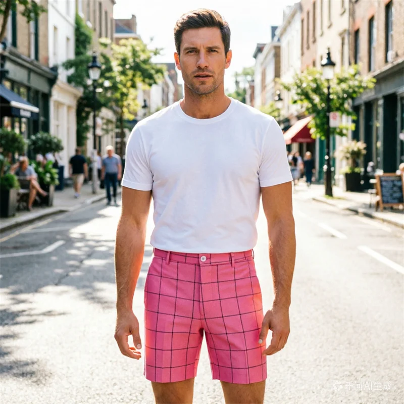 

Мужские легкие шорты для весны и лета, классические прямые брюки в клетку, повседневные брюки для освежающих летних прогулок по городу