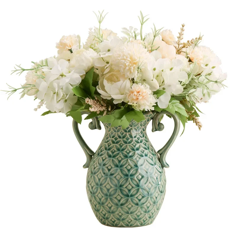 

Vintage relief vase, rose device, living room flower arrangement, porch TV cabinet, high-end art ornament