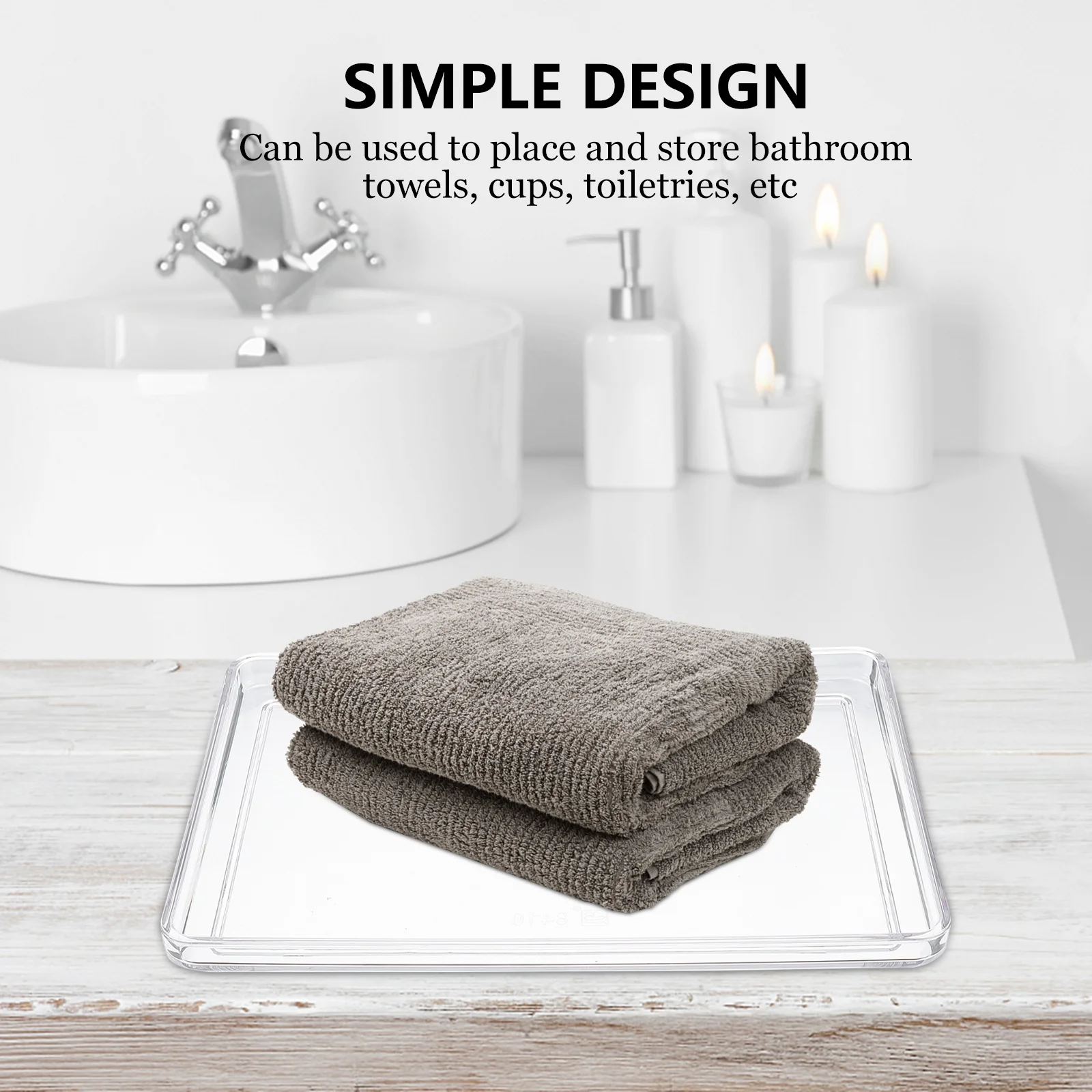 

1 pc Bathroom Towel Tray Transparent Acrylic Storage Plate For Toiletries Cups Towels Multipurpose Household Organizer Simple