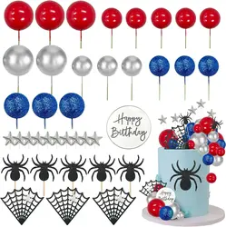 Spider Cake Topper with Spider Web Balls Stars for Boys Men Birthday Party Baby Shower Supplies