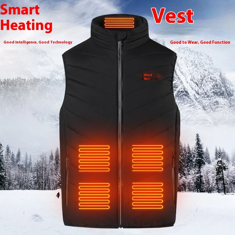 Mens Intelligent Electric Heating Vest 15 Zone Temperature Control Smart Warming Suit Winter Thermal Underwear For Outdoor Sport