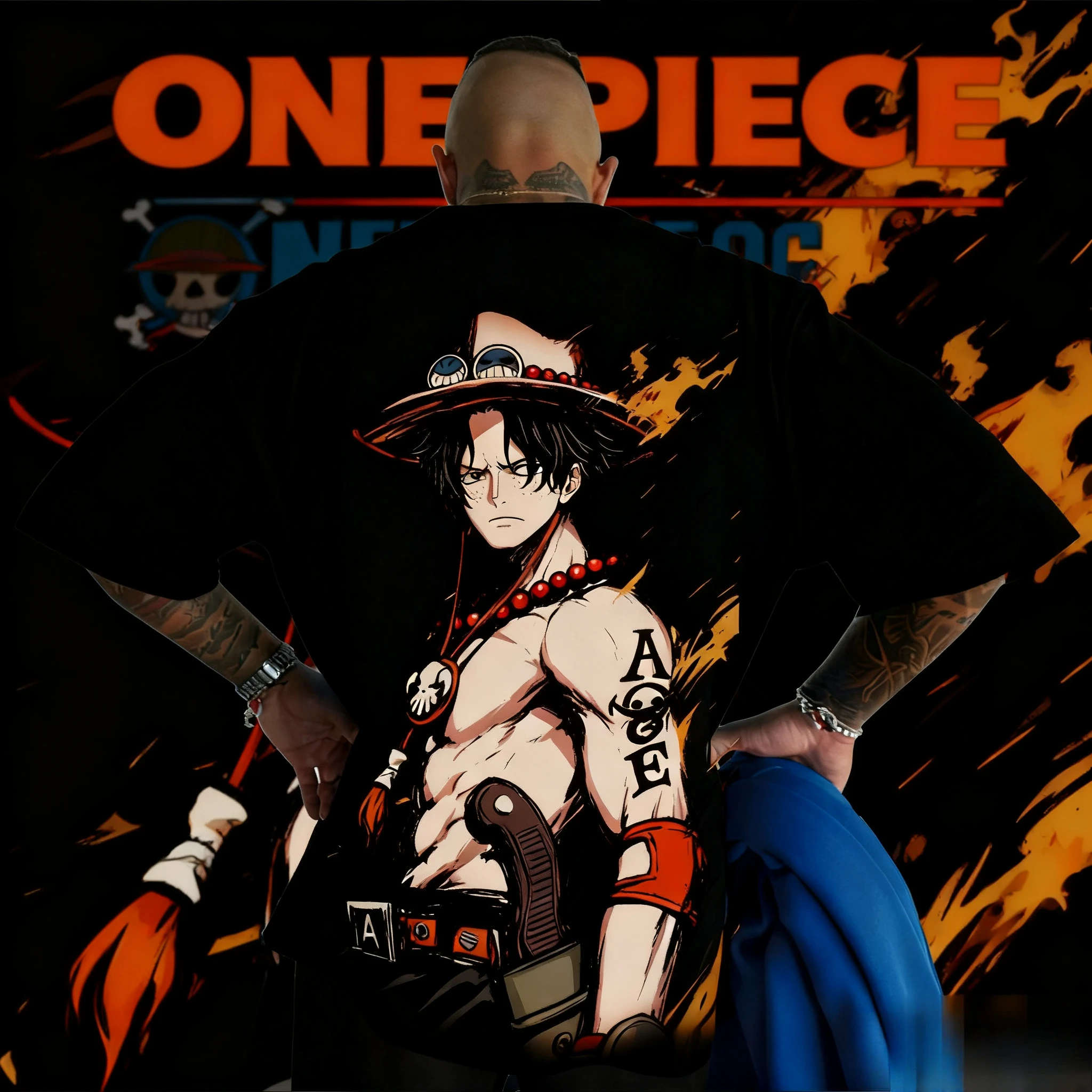 

2025 New One Piece Series Portgas D.Ace Character T-shirt, Extra-large Y2k Summer Print 100% Pure Cotton Loose Casual T-shirt