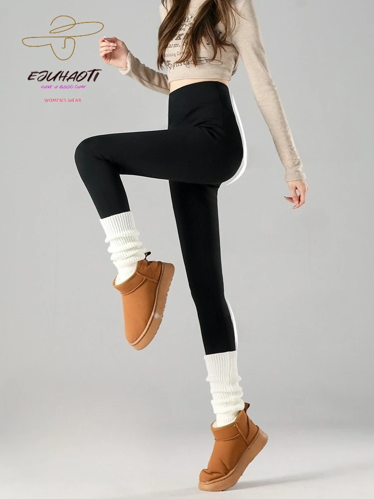 2025 خريف شتاء جديد الصوف سميكة القرع السراويل الكشمير القرش السراويل النساء الدفء قاع الرياضة اللياقة البدنية طماق