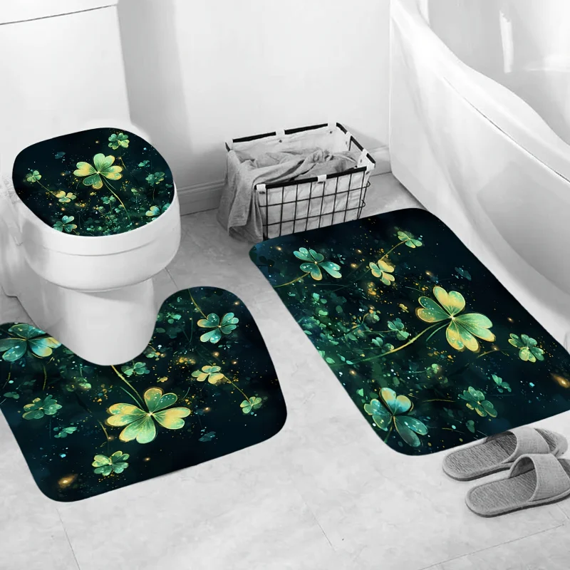 1pc/4pcs St. Patrick's Day -Leaf Clover Lucky Bathroom , 12 Hooks Free, Four-piece Set Includes Non-slip Carpet, U-shaped