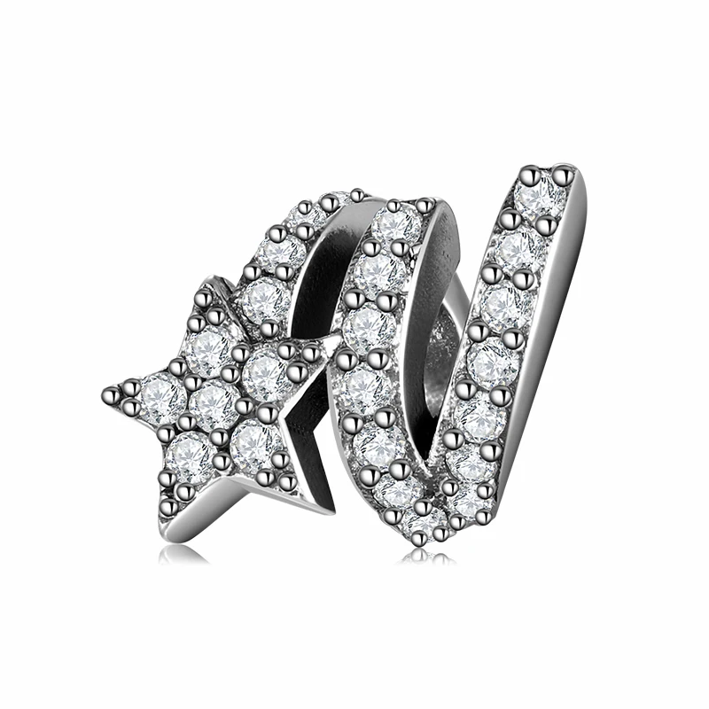 925 Sterling Silver Spiral shape with sparkling CZ star Beads Fit Original JIUHAO Charm Bracelet beads for fine jewelry making