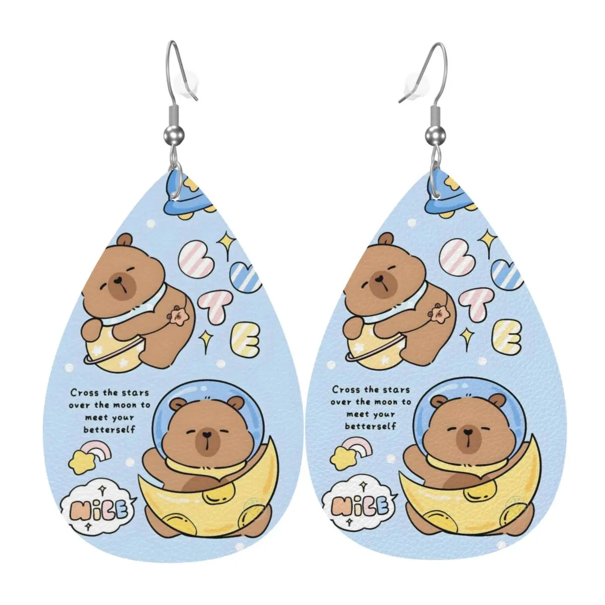 Custom Funny Capybara Leather Earrings for Women Teardrop Dangle Earrings Jewelry Accessories