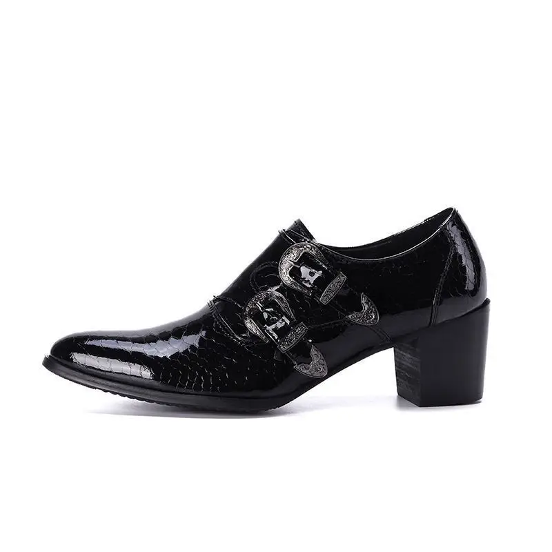 2024 new style Mens patent leather black shoes pointy high heels oxford shoes for men buckle strap wedding shoes