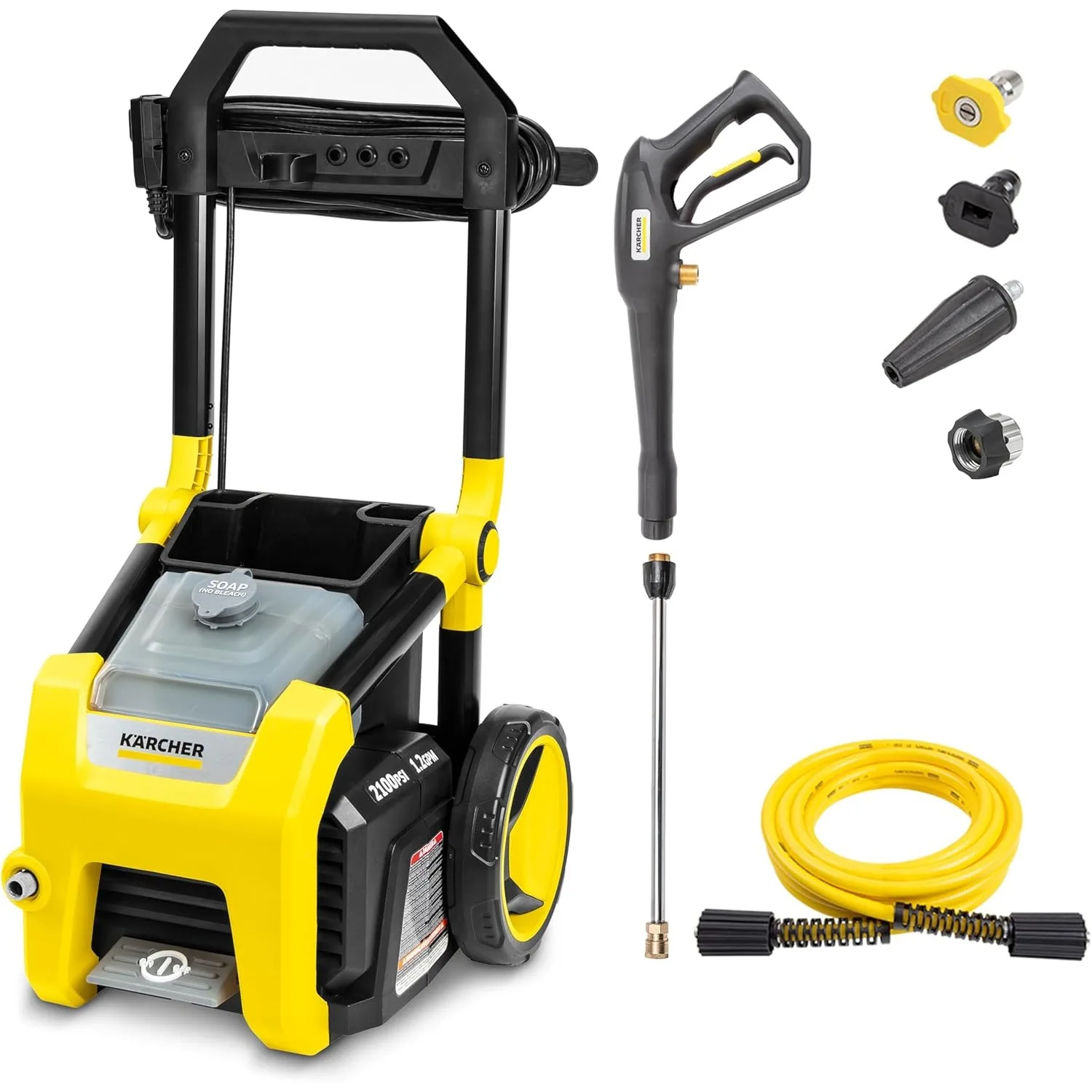 K2100PS Max 2625 PSI Electric Pressure Washer with 4 Spray Nozzles - Great for cleaning Cars, Siding, Driveways - 1.2 GPM