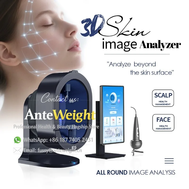 3D Smart Full Face Moisture Wrinkles Acne Scanner Skin Analyzer Machine for Skincare Facial AI Supports