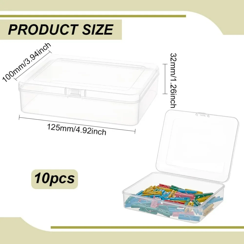 10 Packs PP Plastic Bead Container Box, 4.9x3.9x1.2inch Rectangle Storage Organizer Box, Dustproof Case with Hinged Lid for Card