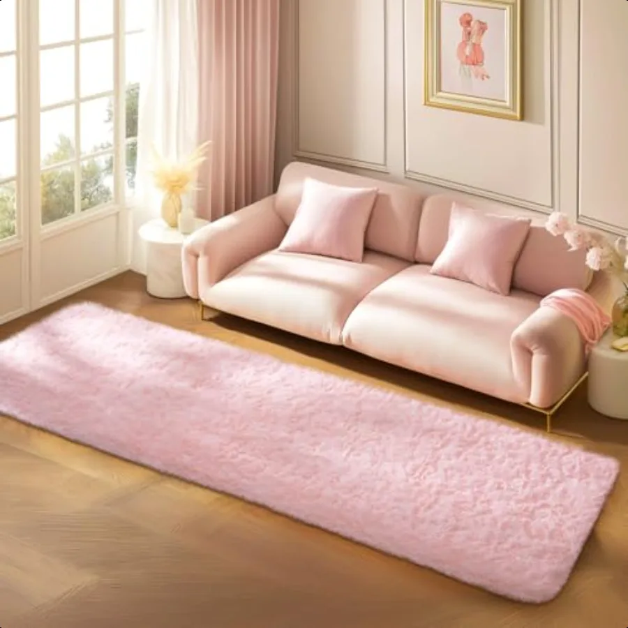 

Pink Runner Rug for Hallway 2x6 Bedroom Bedside Living Room Rugs Non Slip Fluffy Soft Shaggy Carpet for Girls Boys Dorm Nursery