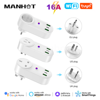 Manhot Tuya Wifi Smart Plug With USB&Type-C Socket EU/UK/US Power Outlet Quick Fast Charger Voice Control For Alexa Google Home
