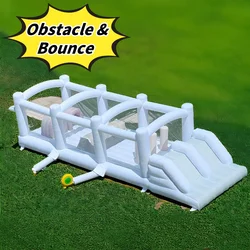White Obstacle Course 5 in 1 Games Slide/Jump/Climb/Crawl/Basketball Shot Bouncy House playground Juegos inflables