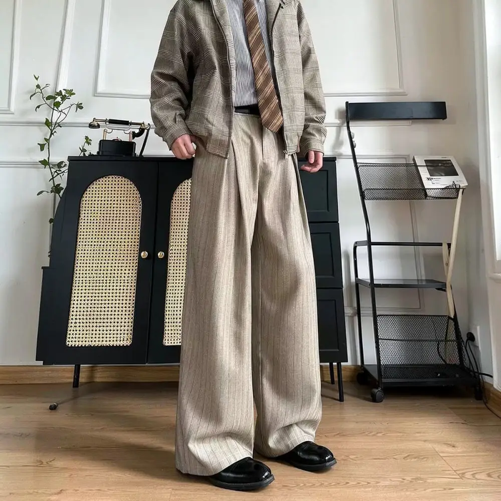 Mens Mens Casual Striped Pleated Pants Summer Loose Wide Leg Trousers Straight Fit Soft Comfortable Old Money Aesthetic Bottoms - Aliexpress Deal