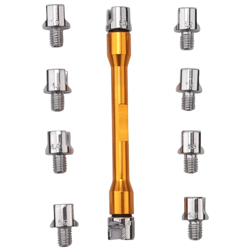 

For Most Motorbike Tire Repair Wrench CNC Handle Spoke Wrench Spanner Set 5.0-6.8 Length 93Mm/3.7In Motorcycle Gold