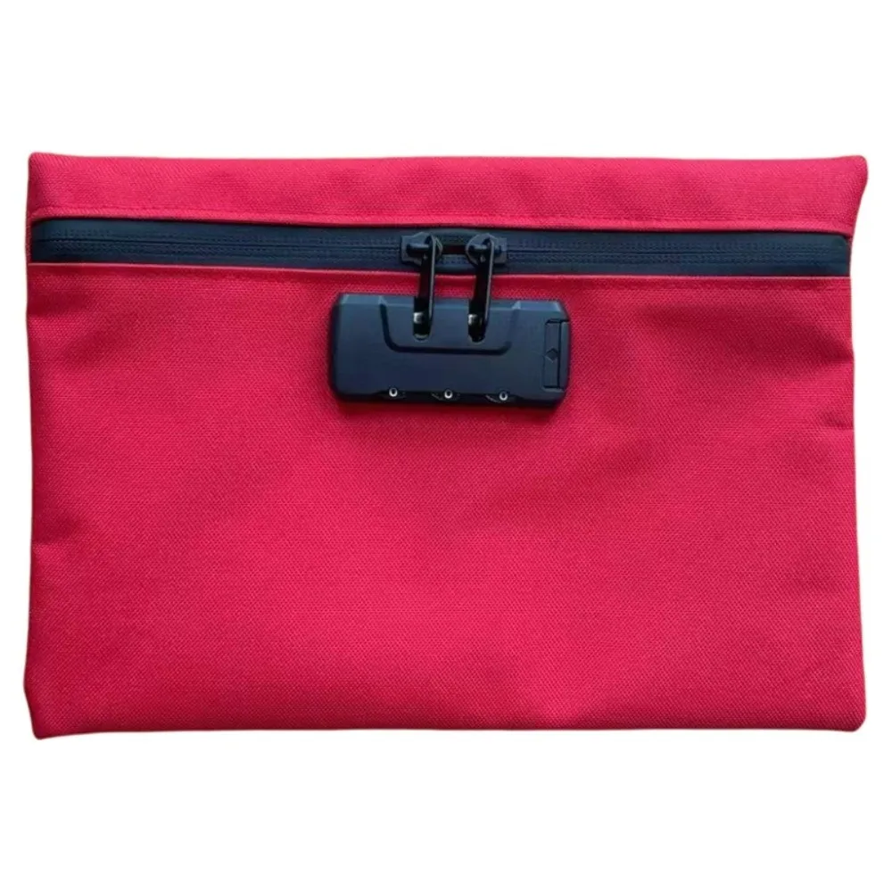 Combination Lock Money Bag with Lock Canvas Waterproof Portable Locking Pouch Portable Zip Closure Security Document Bag