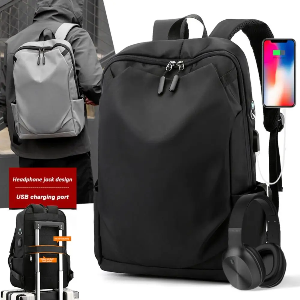 Mochila de Nylon Impermeável para Homens Carregamento USB Grande Capacidade Mochila para Laptop de Viagem, Mochila de Embarque de Negócios