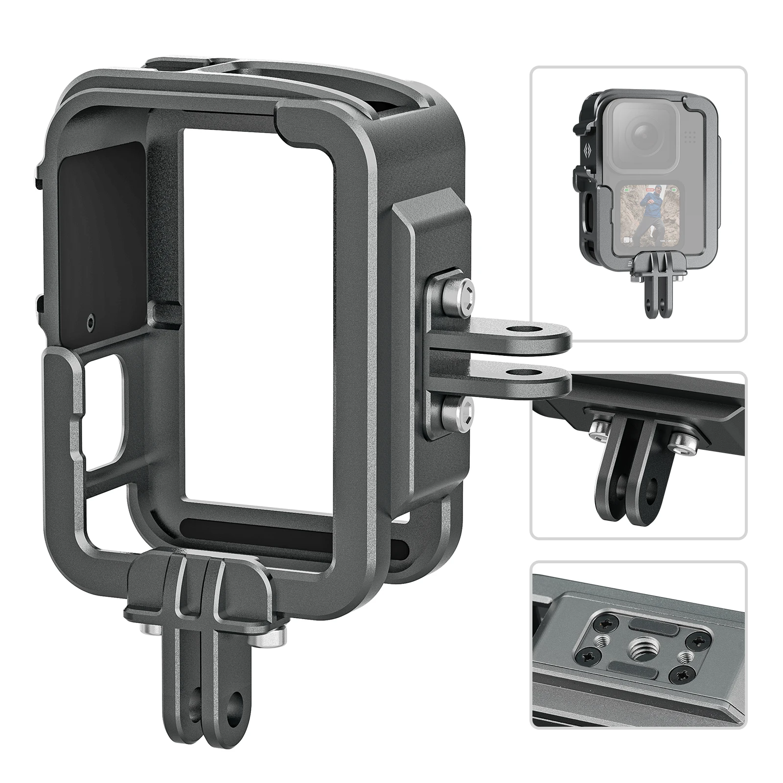 

TELESIN Aluminum Alloy Frame Protective Case for GoPro Hero 12 11 10 9 Double Cold Shoe Accessory