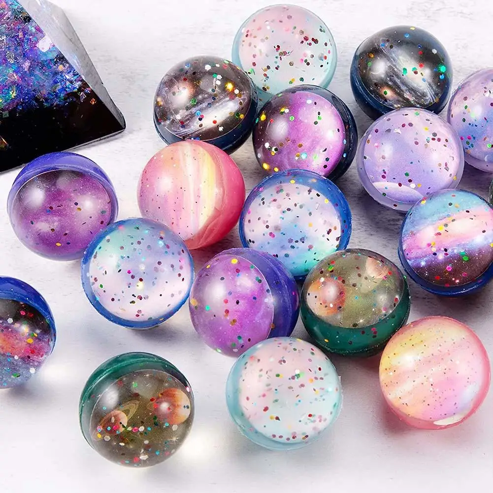 Space Star Bouncy Balls pour enfants, thème de l'espace, ciel étoilé, IkFor, faveur de fête, cadeaux de Noël, 32mm, 10 pièces