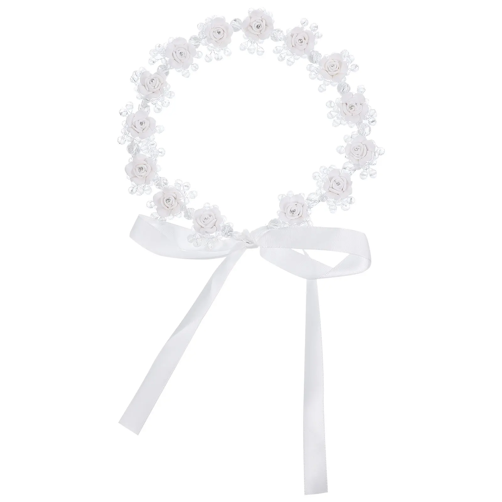

Crystal Ceramic Flower Headband Women Wedding Bridal Party Prom Garden Reception Anniversary Birthday Event Hair Accessory