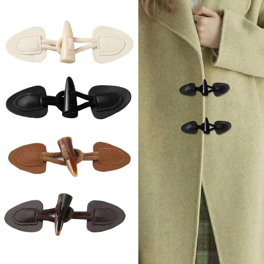 

Trendy Vintage Horn Buckle PU Leather Fastener Sew-On Horn Buttons Resin Bags Decoration Sewing Crafts Button for Coats Jackets