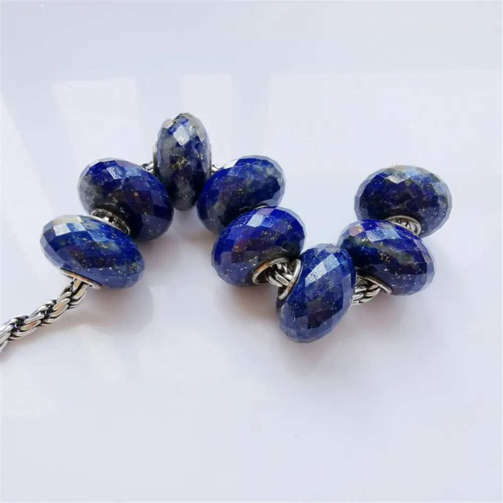 Mistletoe Genuine 925 Sterling Silver Faceted Natural Lapis lazuli Stone Charm Bead Jewelry