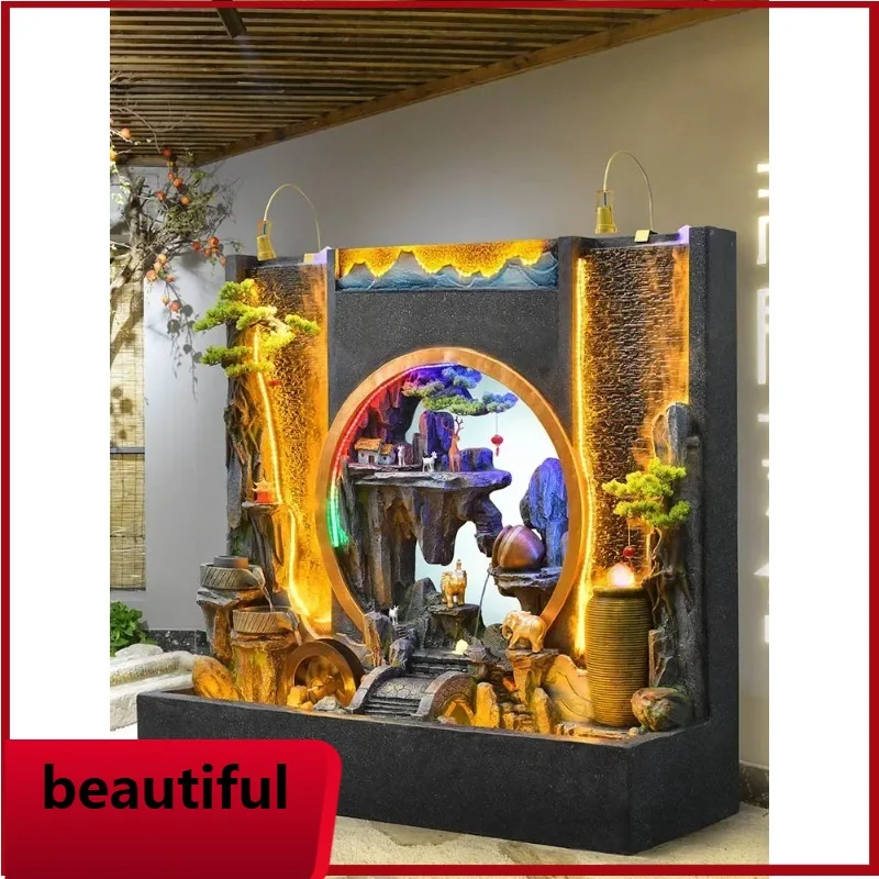 

F132 Large floor-to-ceiling rockery flowing water curtain wall fountain courtyard lobby landscape decoration ornament