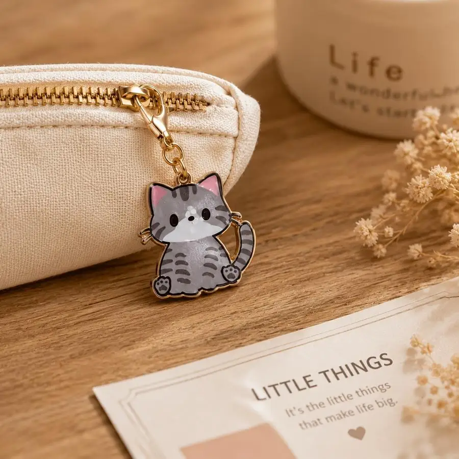1/5/10/20/50/100pcs Pocket Hug Cat Keychains, Mood Booster Companions, Sturdy Metal Animal Pendants for Travel Bags Keys, Colorf
