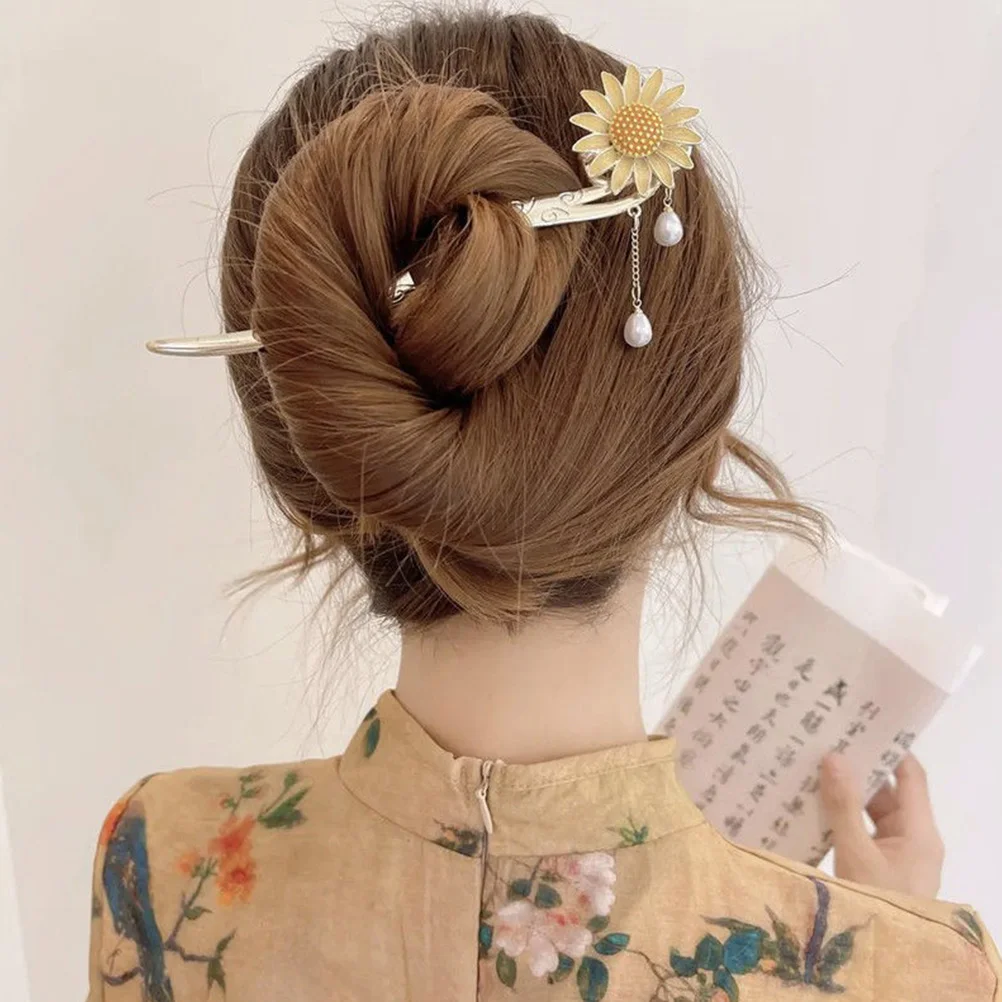 

Sunflower Hair Accessorie Pin Realistic Girl Accessories Alloy Dangle Tassel Stick Hairsticks Women