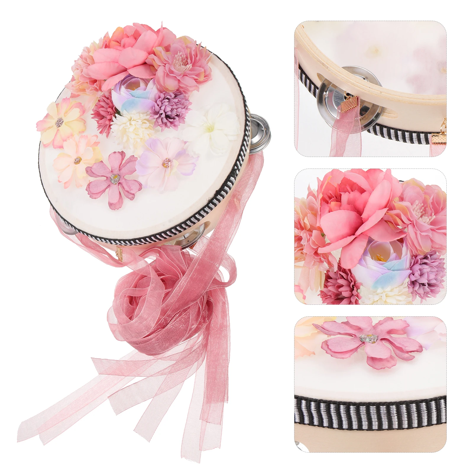 

Silk Flower Hand Drum s' & Percussion Instruments Preschool Musical Clapping Tambourine Cloth Child