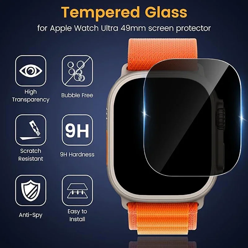 Película protectora de pantalla para Apple Watch, Protector de pantalla de vidrio Ultra templado antiarañazos para privacidad, accesorios para IWatch Ultra, 49mm