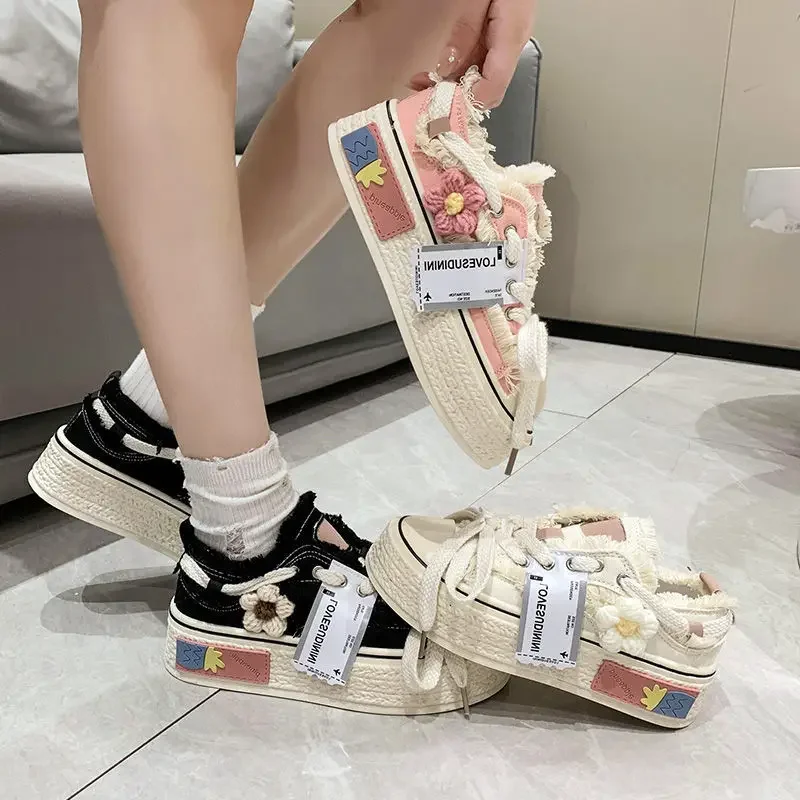 Platform Sneakers Women Pink Sport Shoes Casual Vulcanize Spring Summer Skateboard Footwear Kawaii Tennis Female Flats