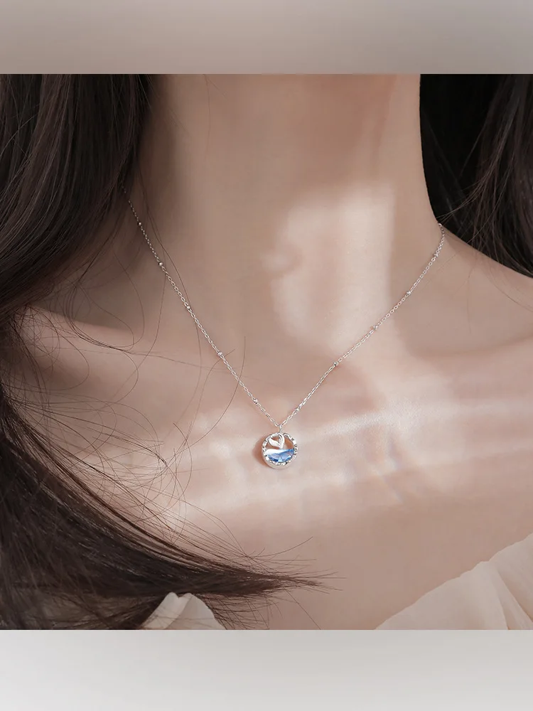 S925sterlingsilver necklace blue fishtail necklace design sense collarbone chain women's niche high sense light luxury new model
