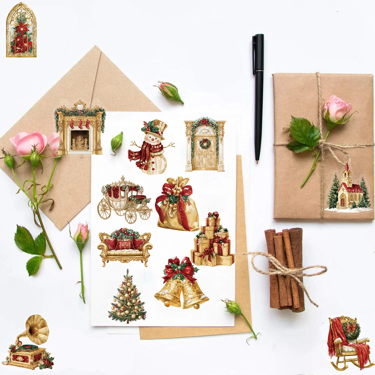 50PCS Creative Golden Christmas Sticker Skateboard Streetwear Supplies Fridge Guitar Motorcycle Suitcase Aesthetic Funny Sticker