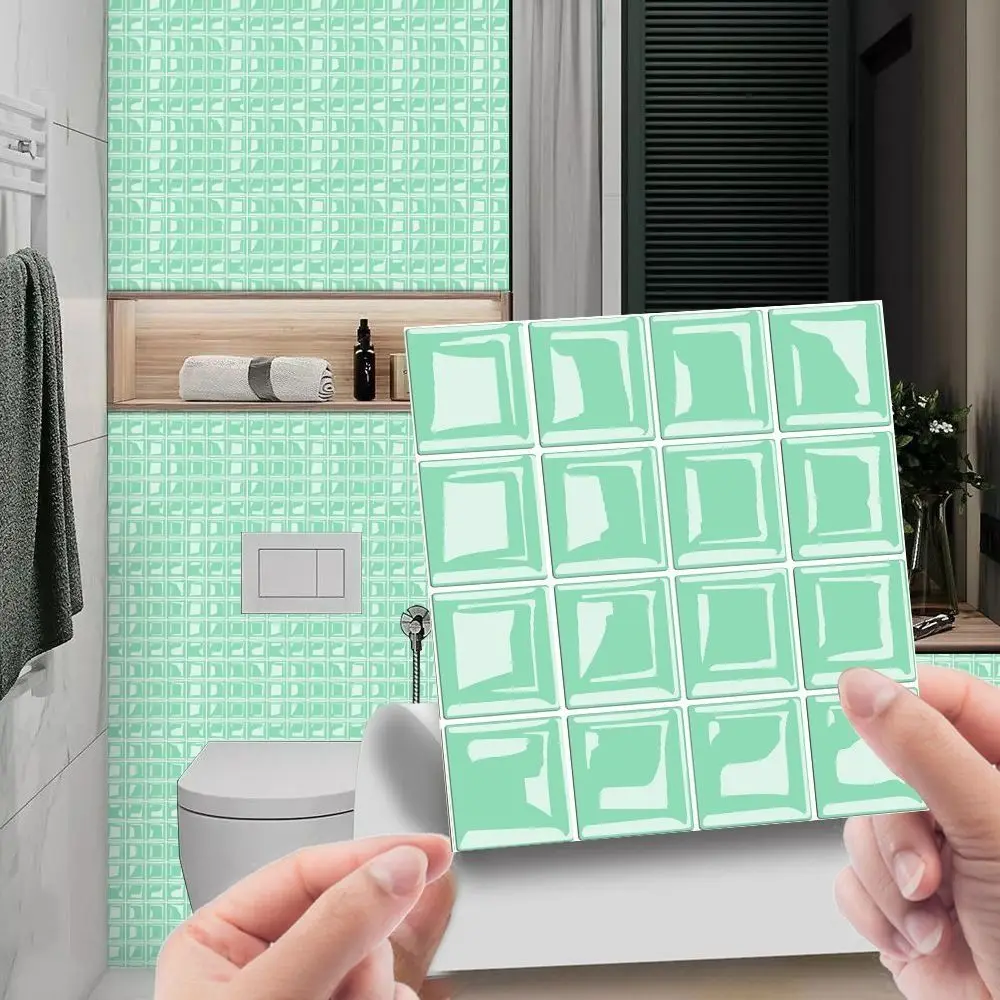 10Pcs 10x10CM Mosaic Tiles Wall Sticker PVC 3D Mosaic Crystal Tile Stickers Creativity Self-Adhesive Brick Tile Stickers Home