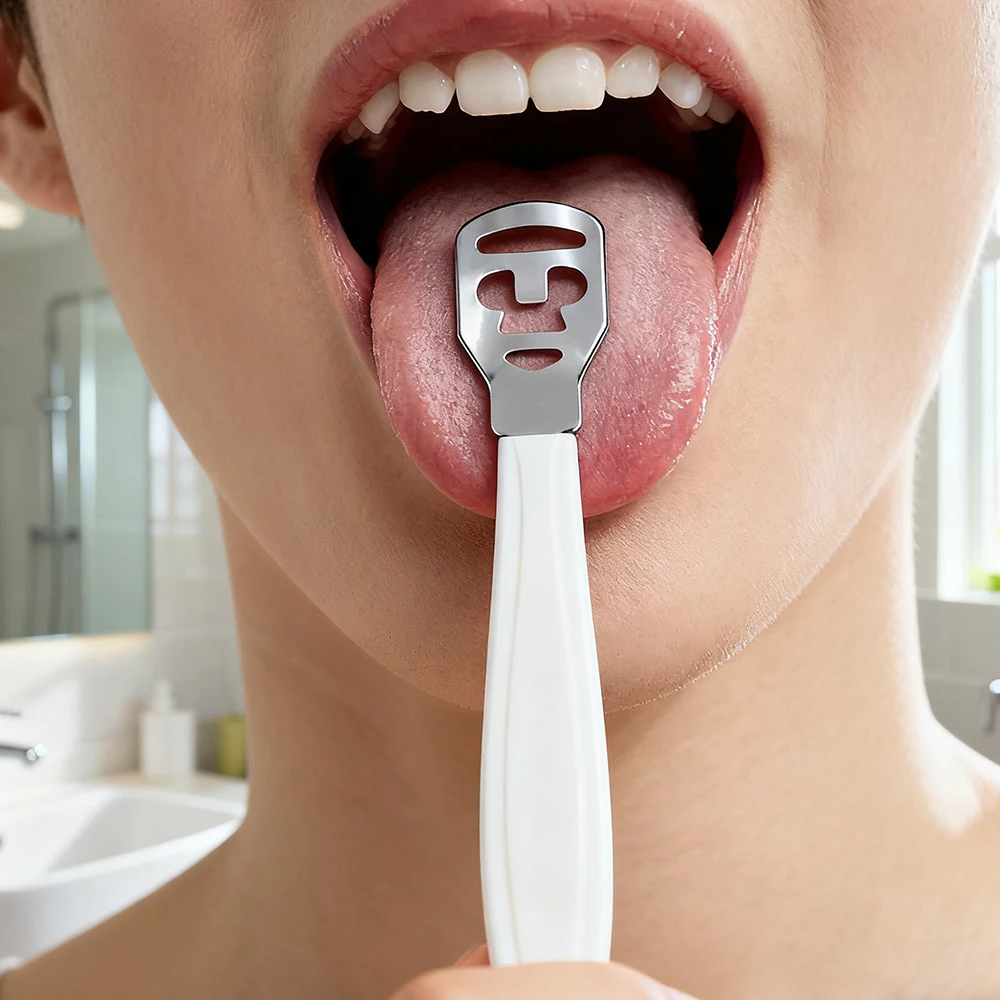 أداة العناية بالفم أساسية مريحة من الفولاذ المقاوم للصدأ منظف اللسان مكشطة اللسان لرائحة الفم الكريهة - تصميم على شكل حرف U يناسب اللسان #5