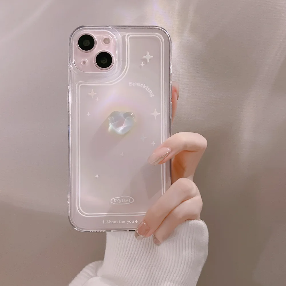 Simplicity Transparent stereoscopic Love Stars Phone Cover Case For iPhone 16 15 14 13 12 11 Pro Max 8 7 Plus Xsmax XR X/XS