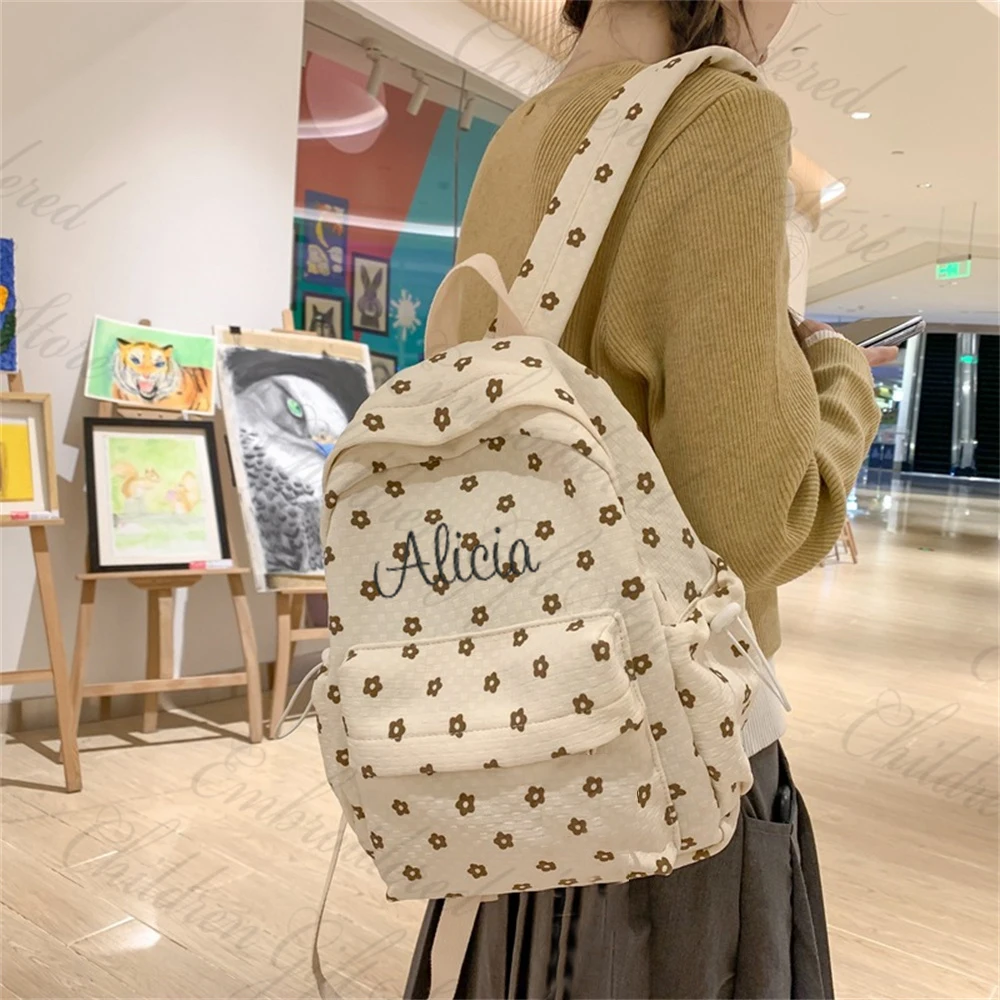 New Small Floral Backpack for Girls Personalized Name Fresh Student Schoolbags Custom Embroidery Name College Travel Backpacks