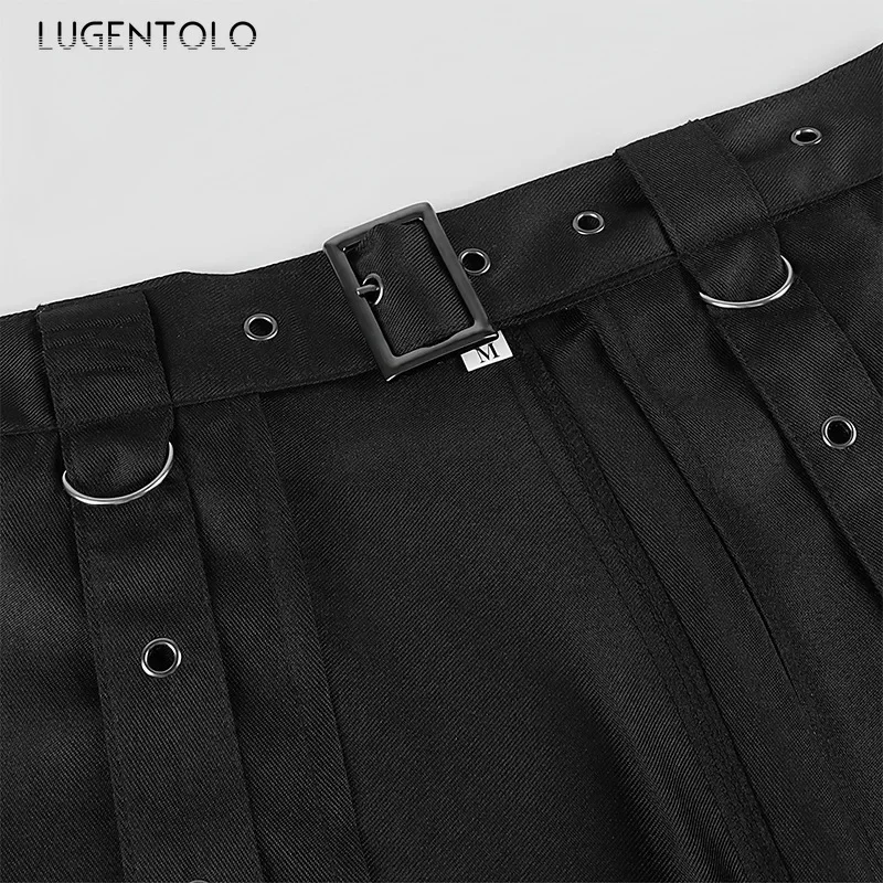 Men Dark Rock Skirt Punk Steam Gothic Party Fashion Solid New Large Size Men\'s Personality Black Rivet Asymmetric Half Skirts