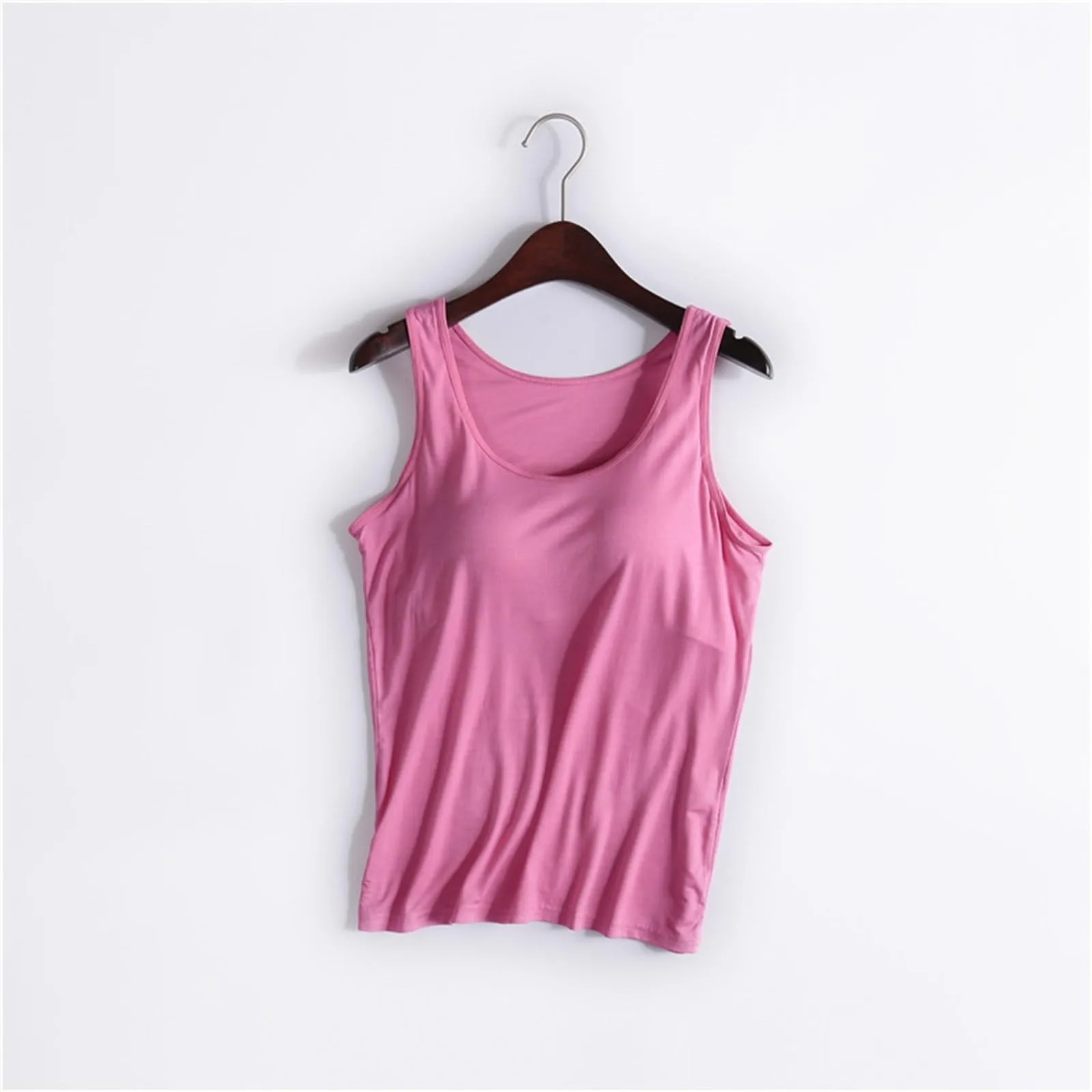 Women's Fashion Basic Versatile Tank Top With Padded One-Piece Underwear Bottoming Shirt Solid U-neck Classic Vest