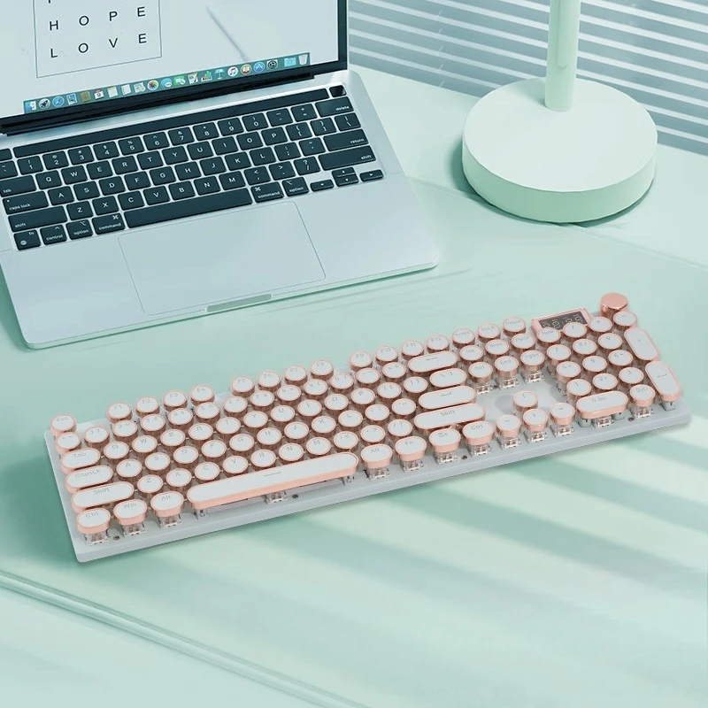 

Механическая клавиатура K74 в стиле панк, зеленая/розовая/белая, беспроводная, 3-режимная, Bluetooth, круглая, в стиле панк, на заказ, офисная клавиатура с горячей заменой