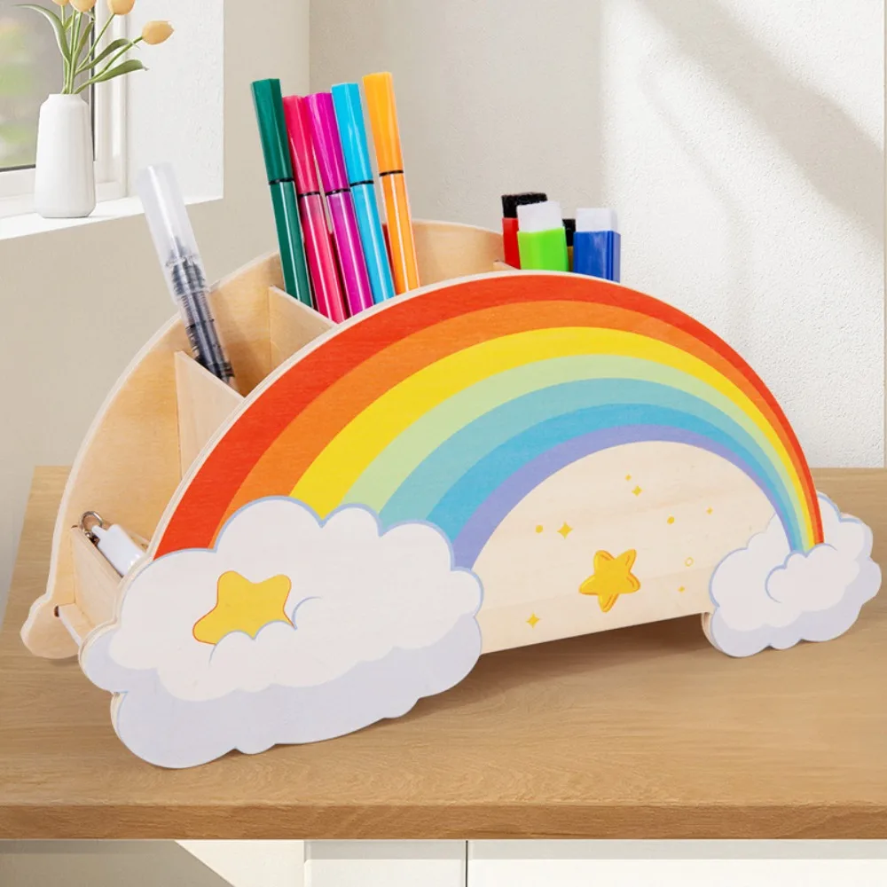 

Cloud Rainbow Pen Holder Large Capacity Multifunctional Wooden Pen Holder Pencilcase Stationery Desktop Ornaments School Office