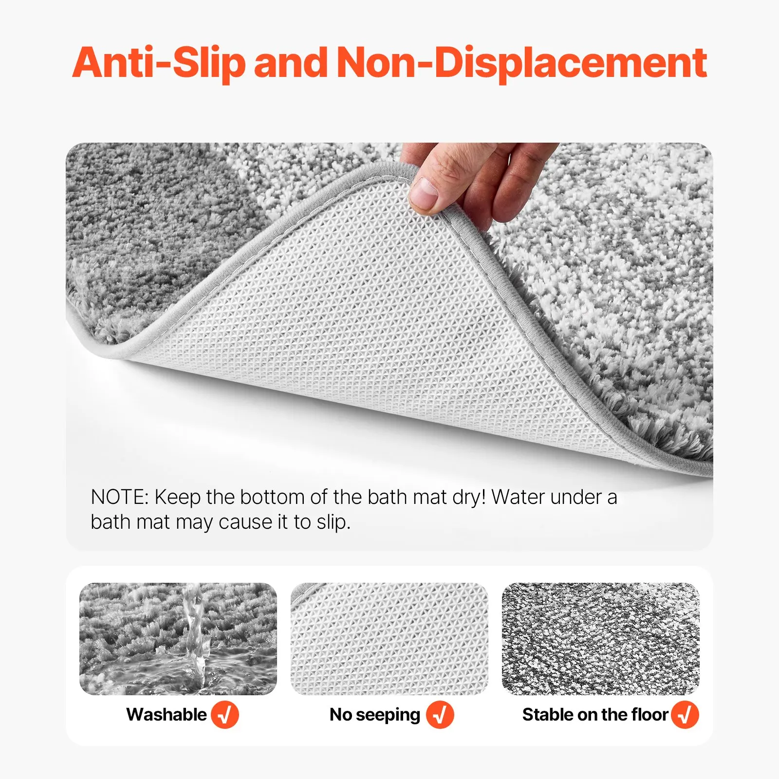 سجادة حمام ناعمة ماصة، قابلة للغسل في الغسالة، سريعة الجفاف وغير قابلة للانزلاق