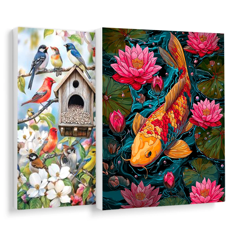 

RUOPOTY Painting By Numbers Adults Bird Koi Fish Flower Animals Picture Paint Crafts Canvas Acrylic Drawing Crafts Color Markers